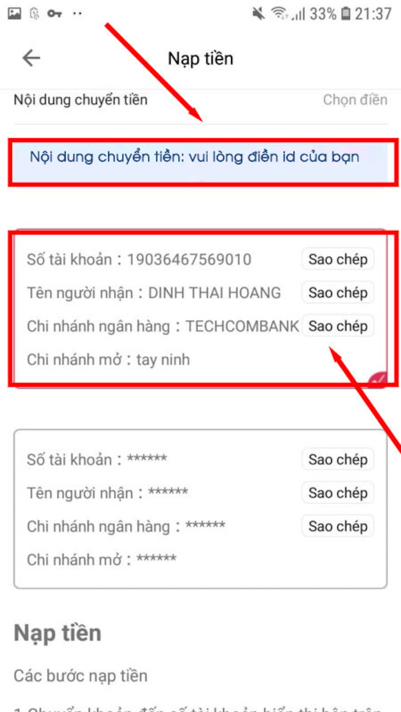 nội dung chuyển tiền