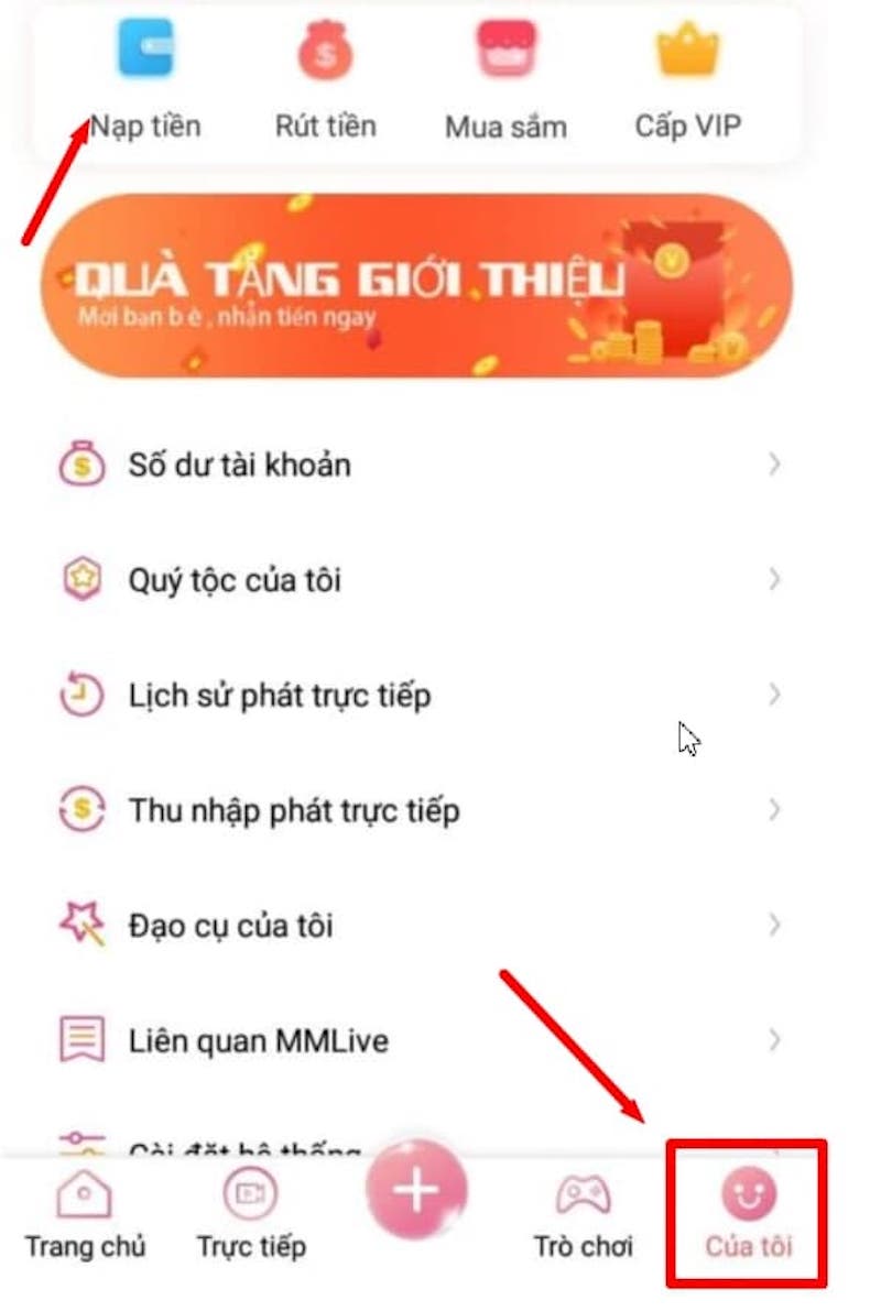 Chọn mục Nạp tiền